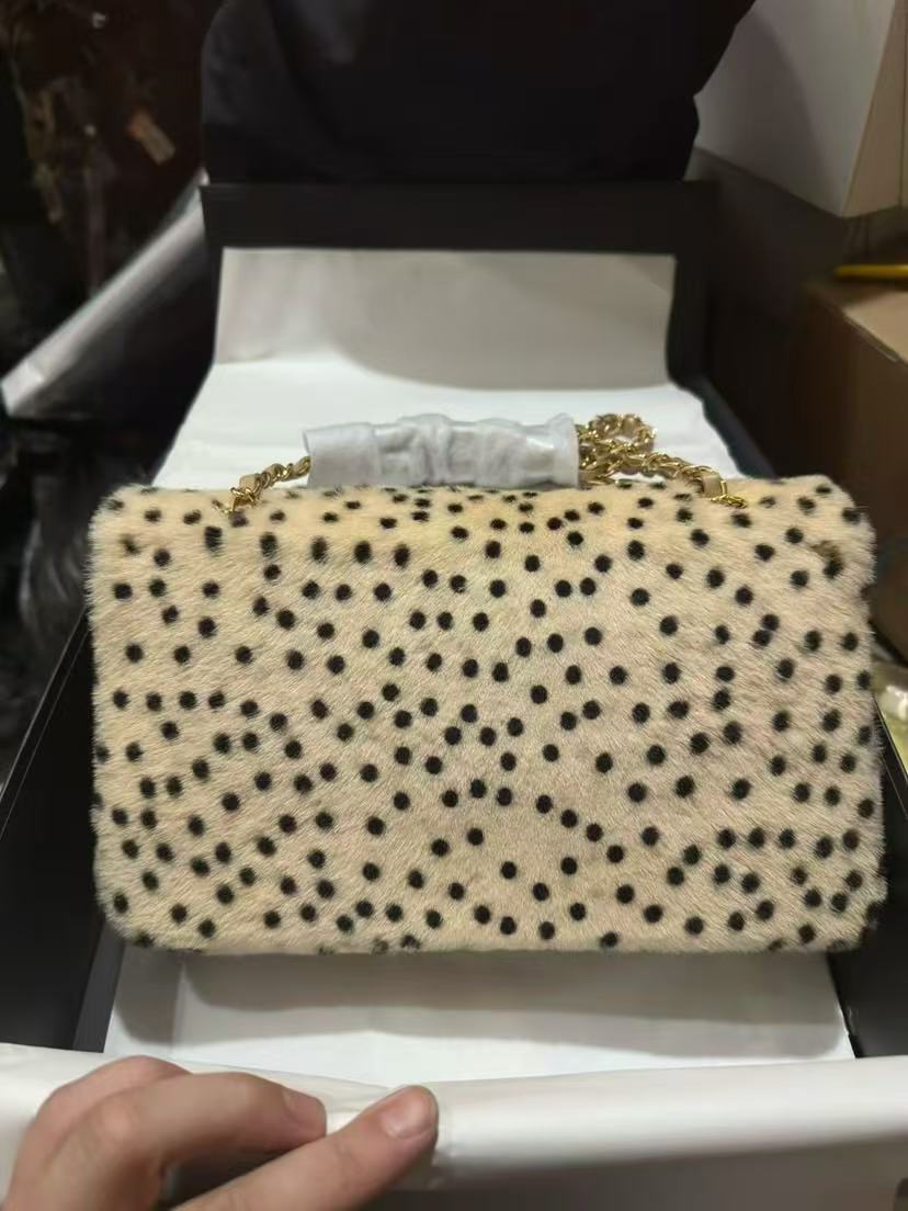 Chanel 2026 Cheetah Print Flap Bag Light Beige mix Black Calf Hair