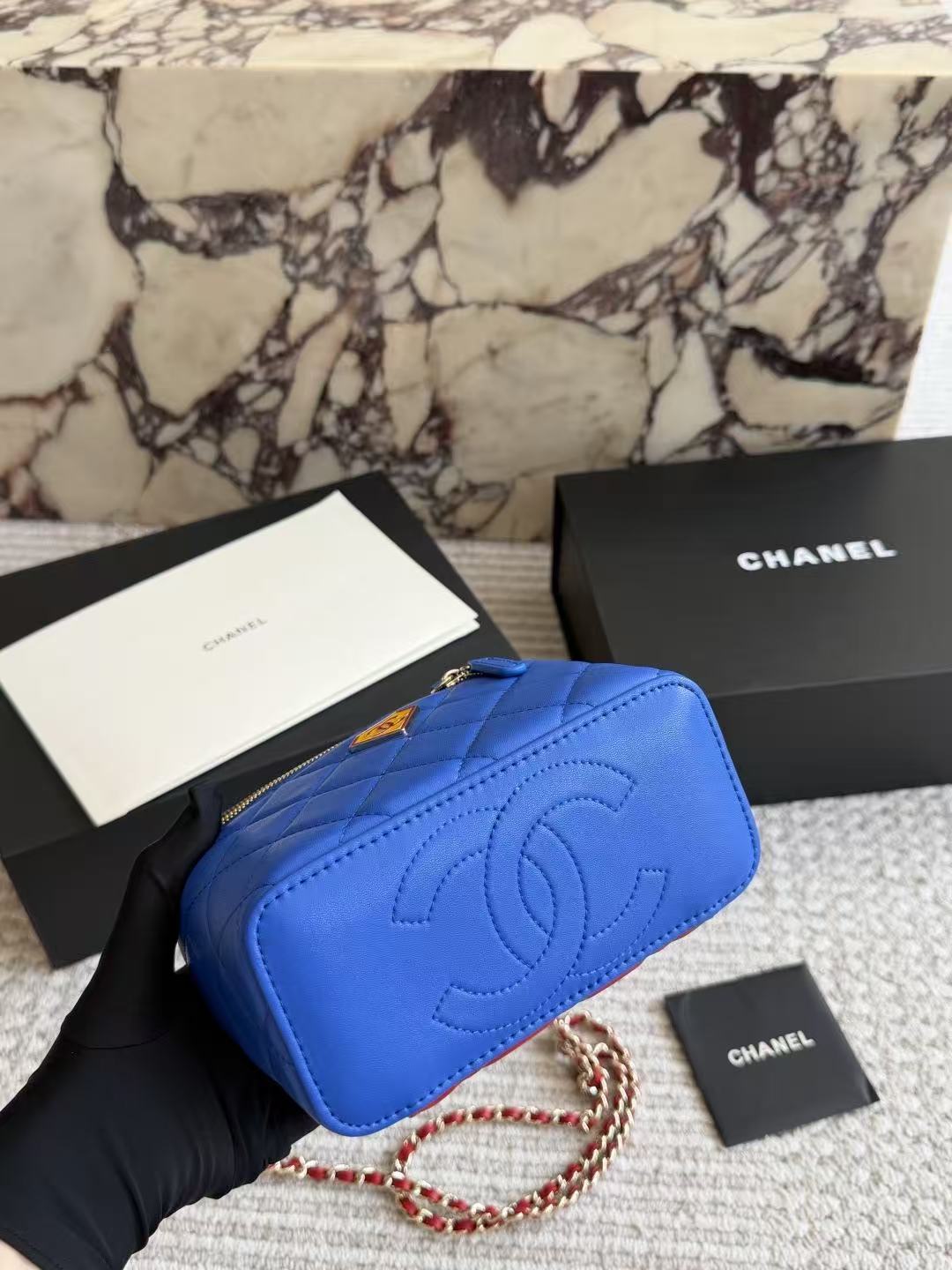 CC Long Vanity Bag 17cm Blue with Superman in Sheepskin