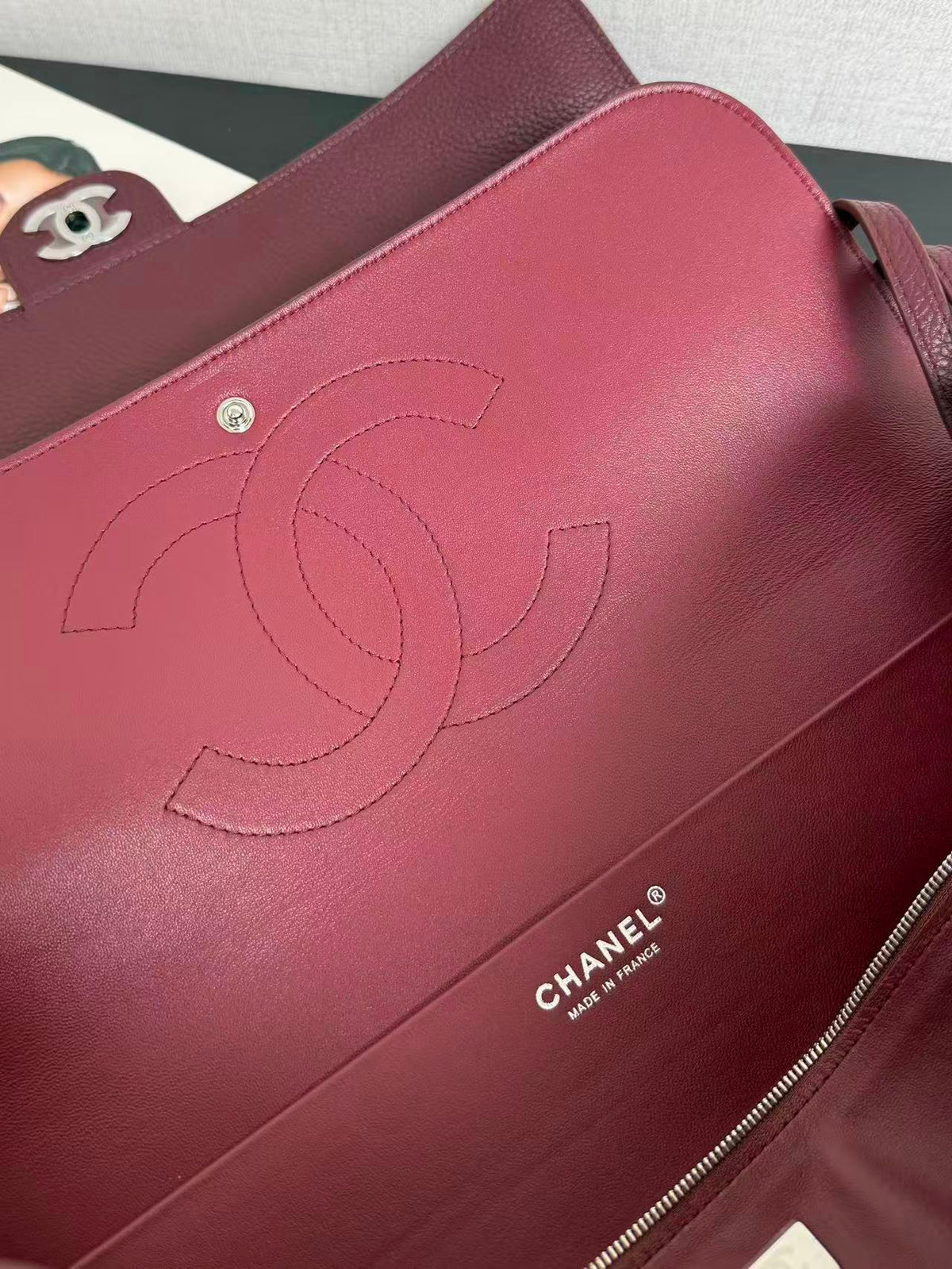 Chanel 2026 Maxi Flap Bag 38.5cm Dark Burgundy Calfskin Sliver Hardware