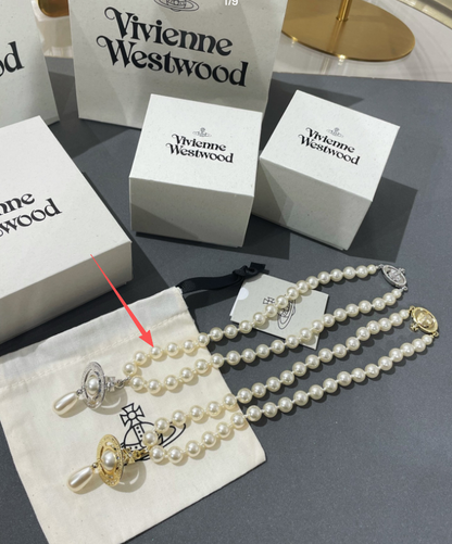Vivienne Westwood One Row Pearl Drop Chokers Necklace