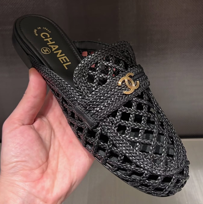 Chanel 2026 Woven Mule Black and White Sheepskin