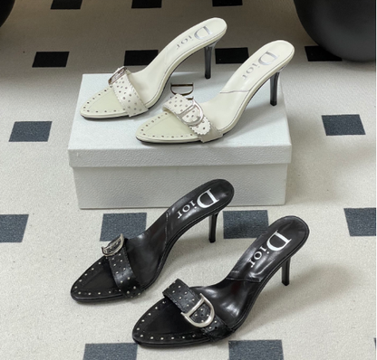 Dior 2026 Studded Sandal 8.5cm Black and White Sheepskin 717875