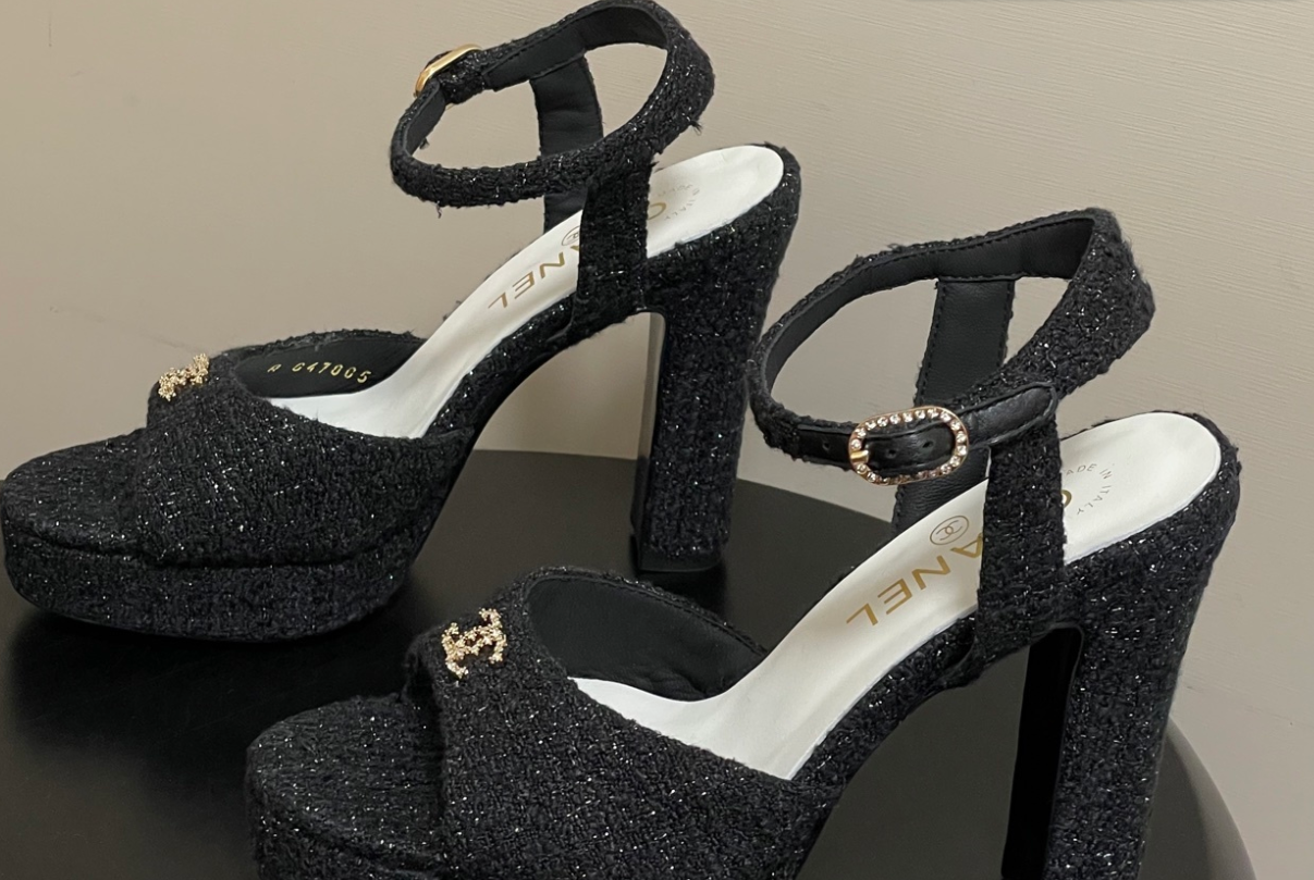 Chanel 2026 High heeled Chunky Platform Peep-toe Sandals Suede Leather