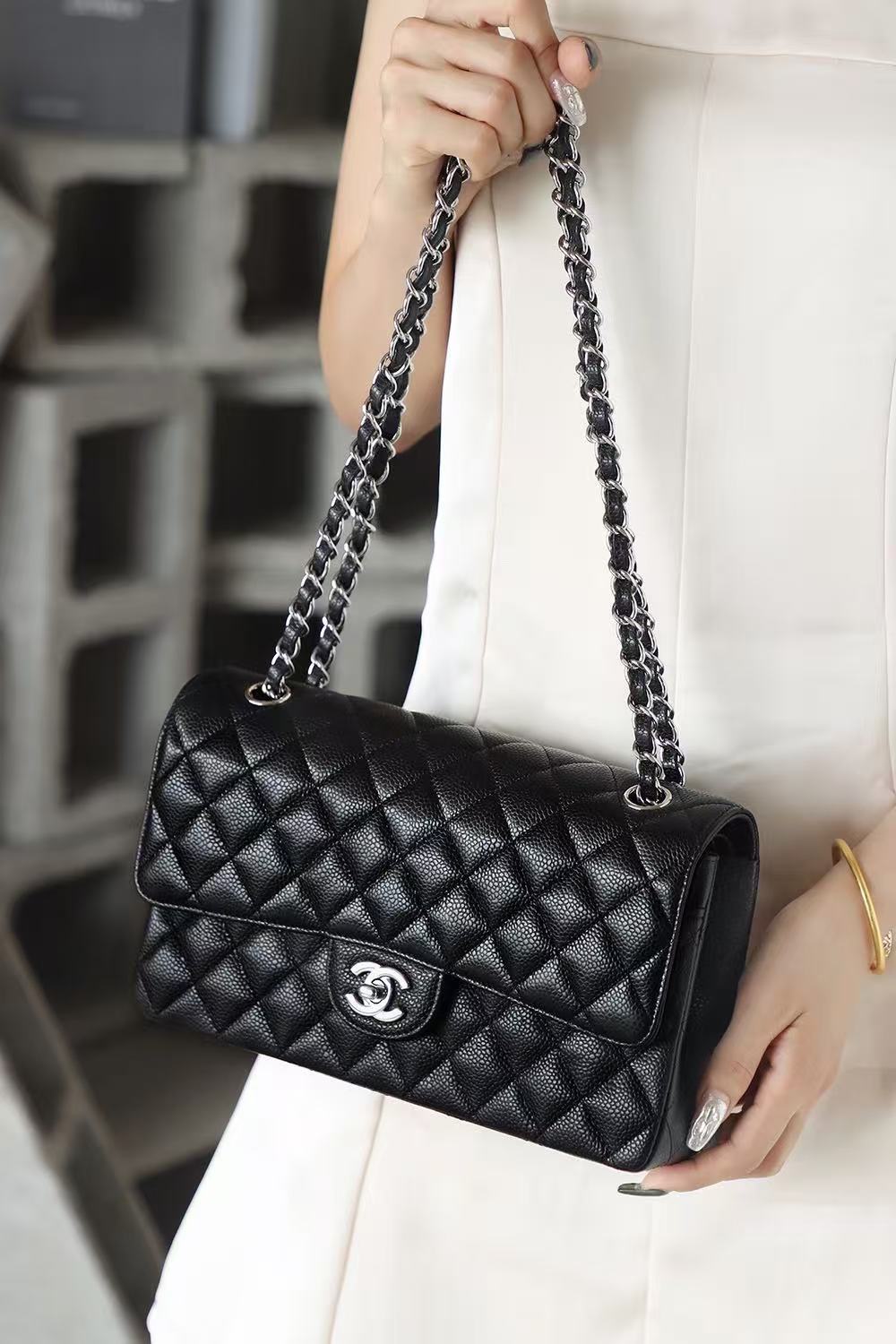CC Classic Flap Bag 25.5cm Black Caviar Leather Best Verison
