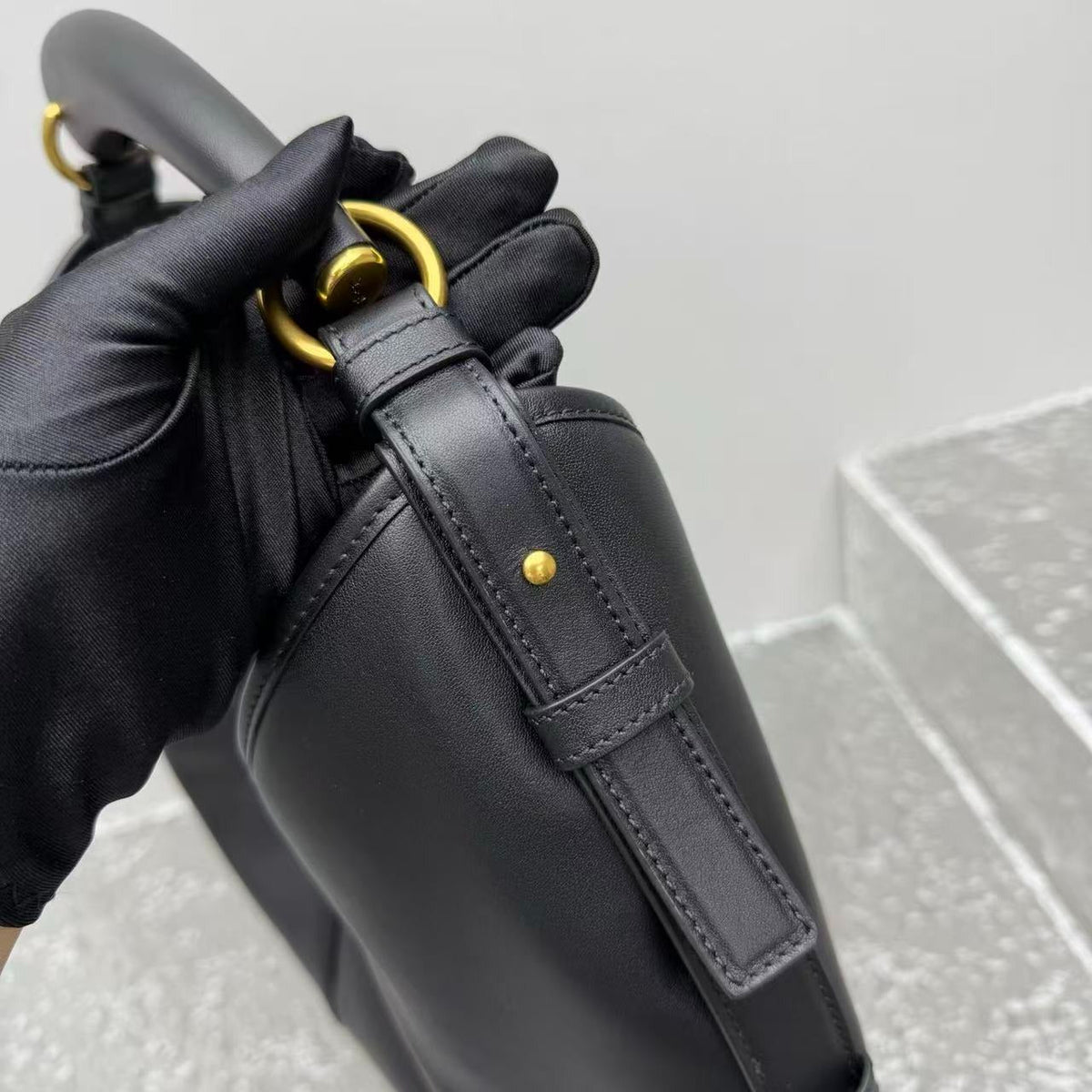 YSL Mombasa Shoulder Bag Black Paneled Leather