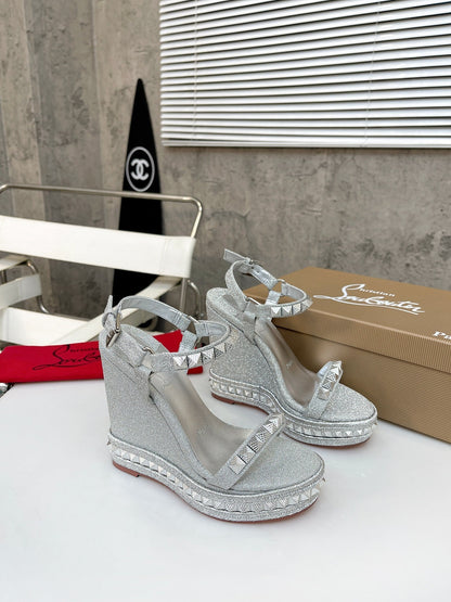 Christian Louboutin 2026 Nappa Mica Pyraclou 110 Wedge Sandals Leather 784235