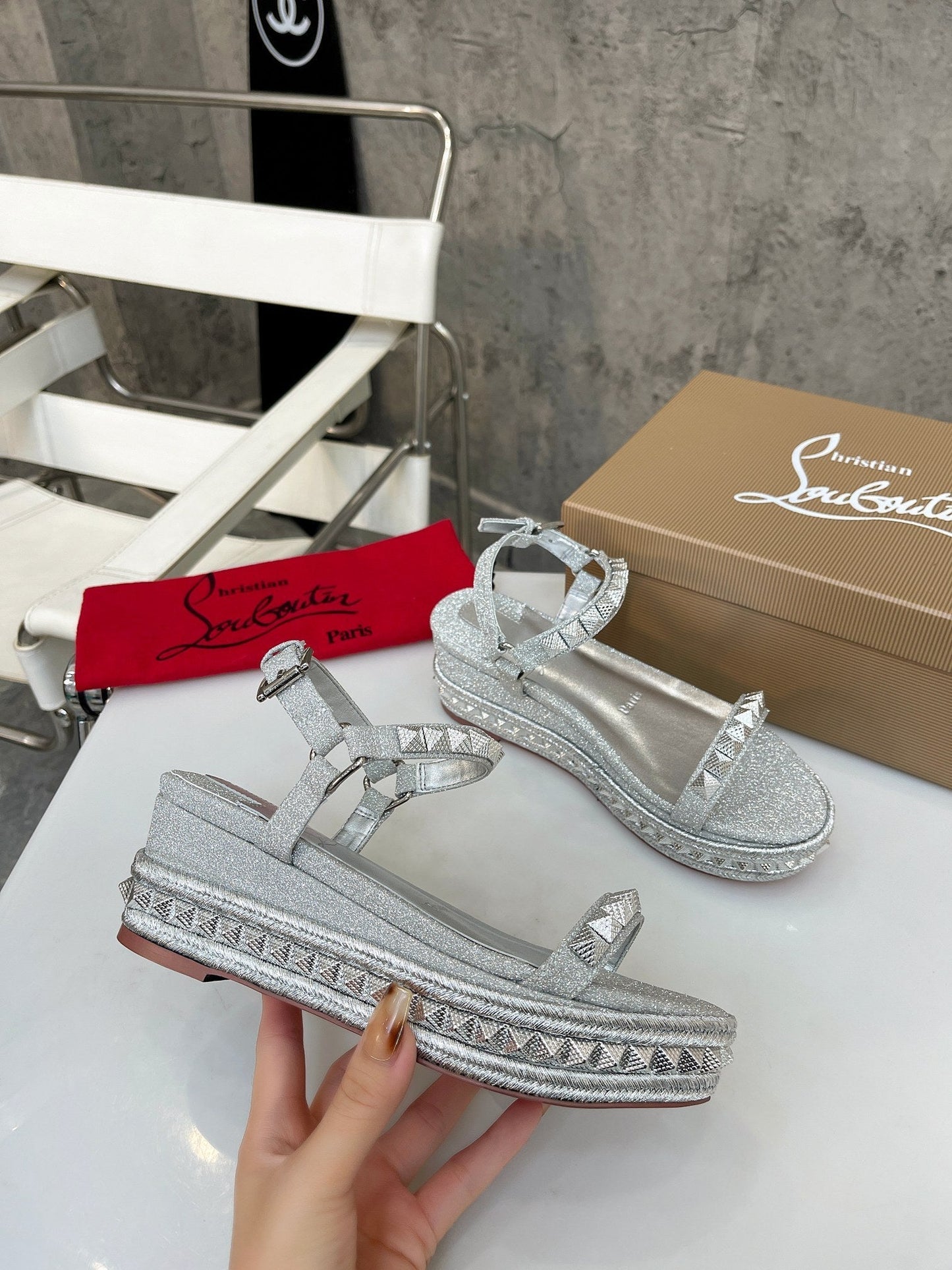 Christian Louboutin 2026 Pyraclou 60mm Wedge Sandals Leather 784246