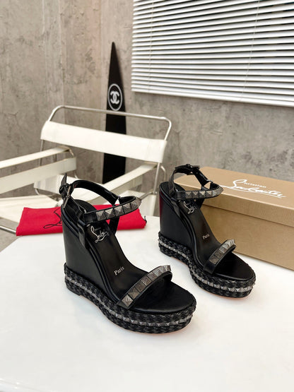 Christian Louboutin 2026 Nappa Mica Pyraclou 110 Wedge Sandals Leather 784235