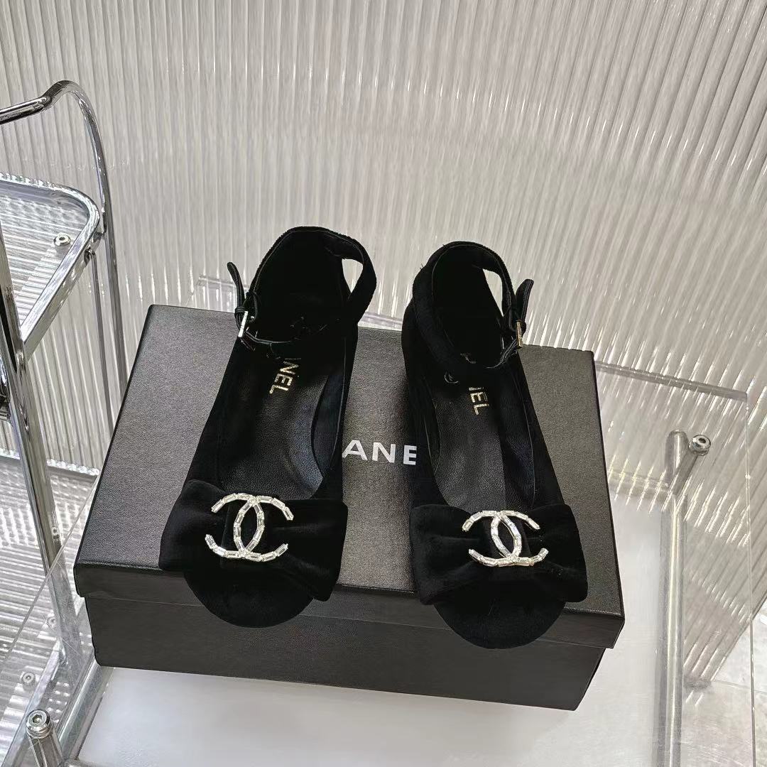 Chanel 2026 Mary Jane Ballet Flats Velvet Crystal CC Logo Bow 791128