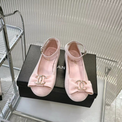 Chanel 2026 Mary Jane Ballet Flats Velvet Crystal CC Logo Bow 791128
