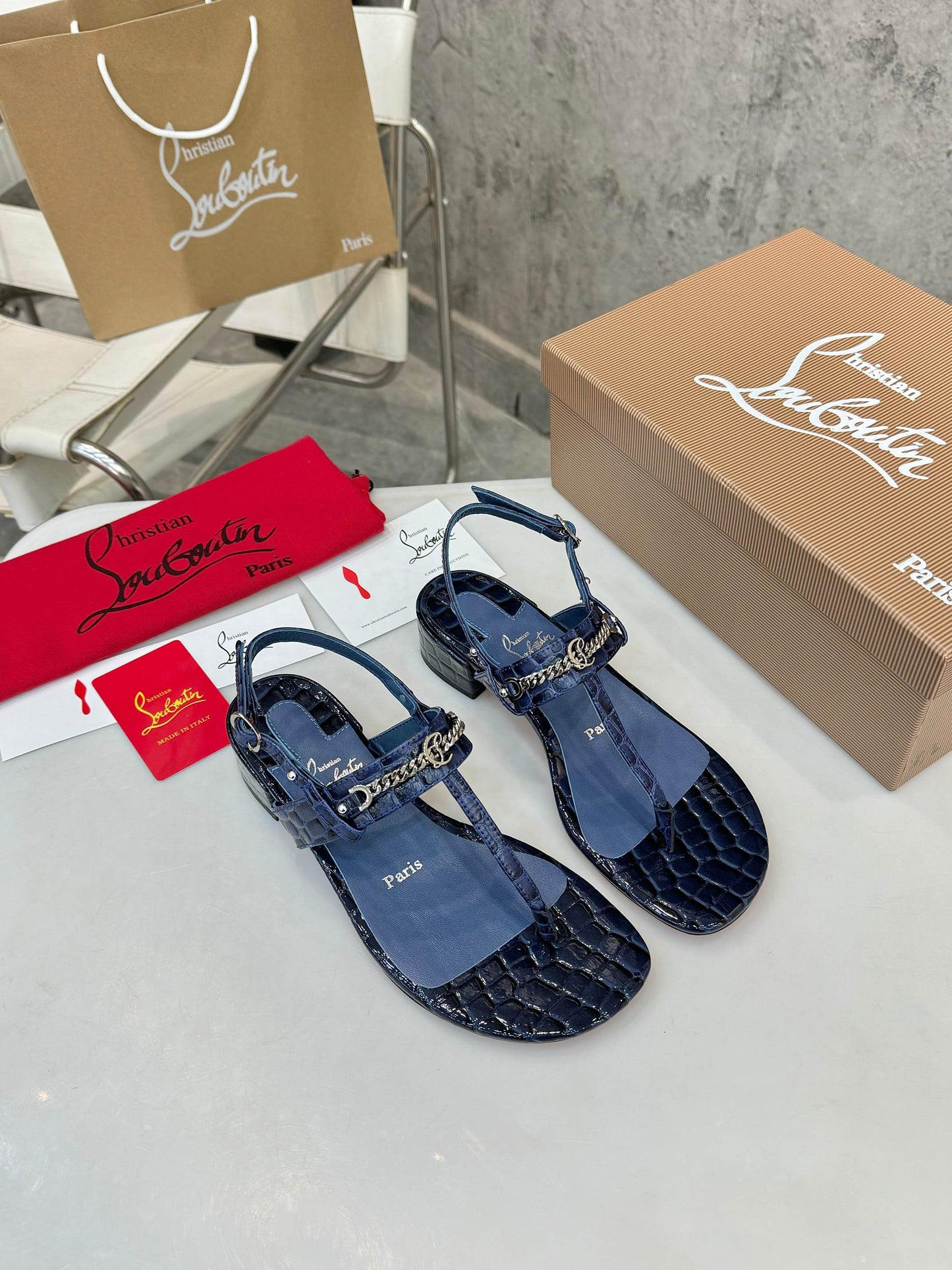 Christian Louboutin 2026 MJ Thong Sandals 25mm Croc-Effect Leather 780393