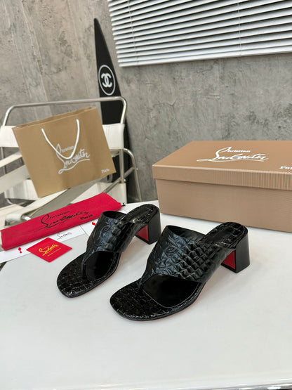 Christian Louboutin 2026 Tongamule Sandals 70mm Croc-Embossed Leather 780399