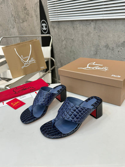 Christian Louboutin 2026 Tongamule Sandals 70mm Croc-Embossed Leather 780399