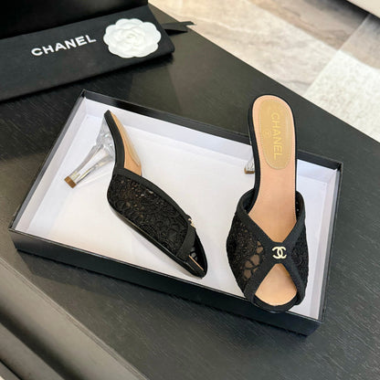 CC 2026 High Heeled Slippers 70 Lace Cowhide 700609