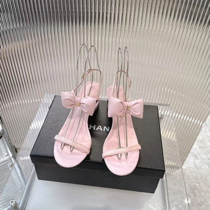 Chanel 2026 Bow-Accented Sandals Block Heel 55mm Sheepskin Leather 791153