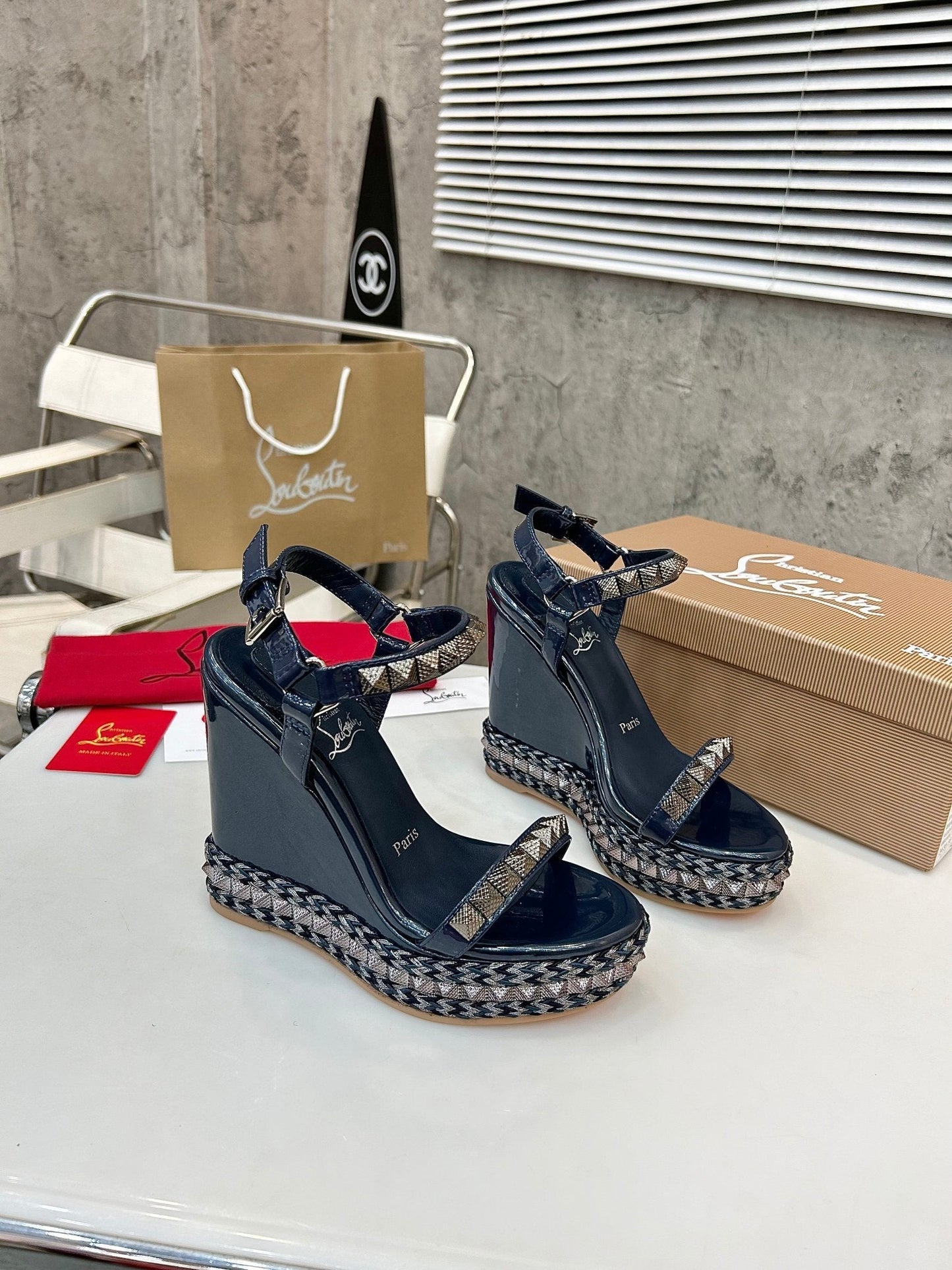 Christian Louboutin 2026 Nappa Mica Pyraclou 110 Wedge Sandals Leather 784235