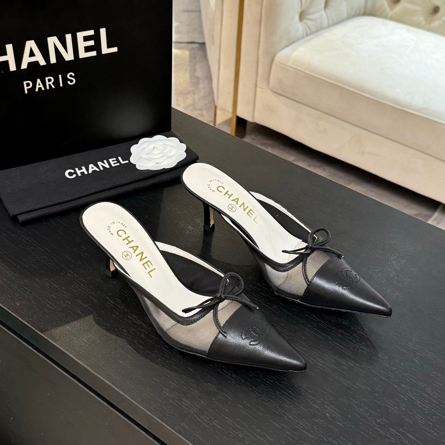 CC 2026 High Heel Mule 65 Mesh Satin Leather
