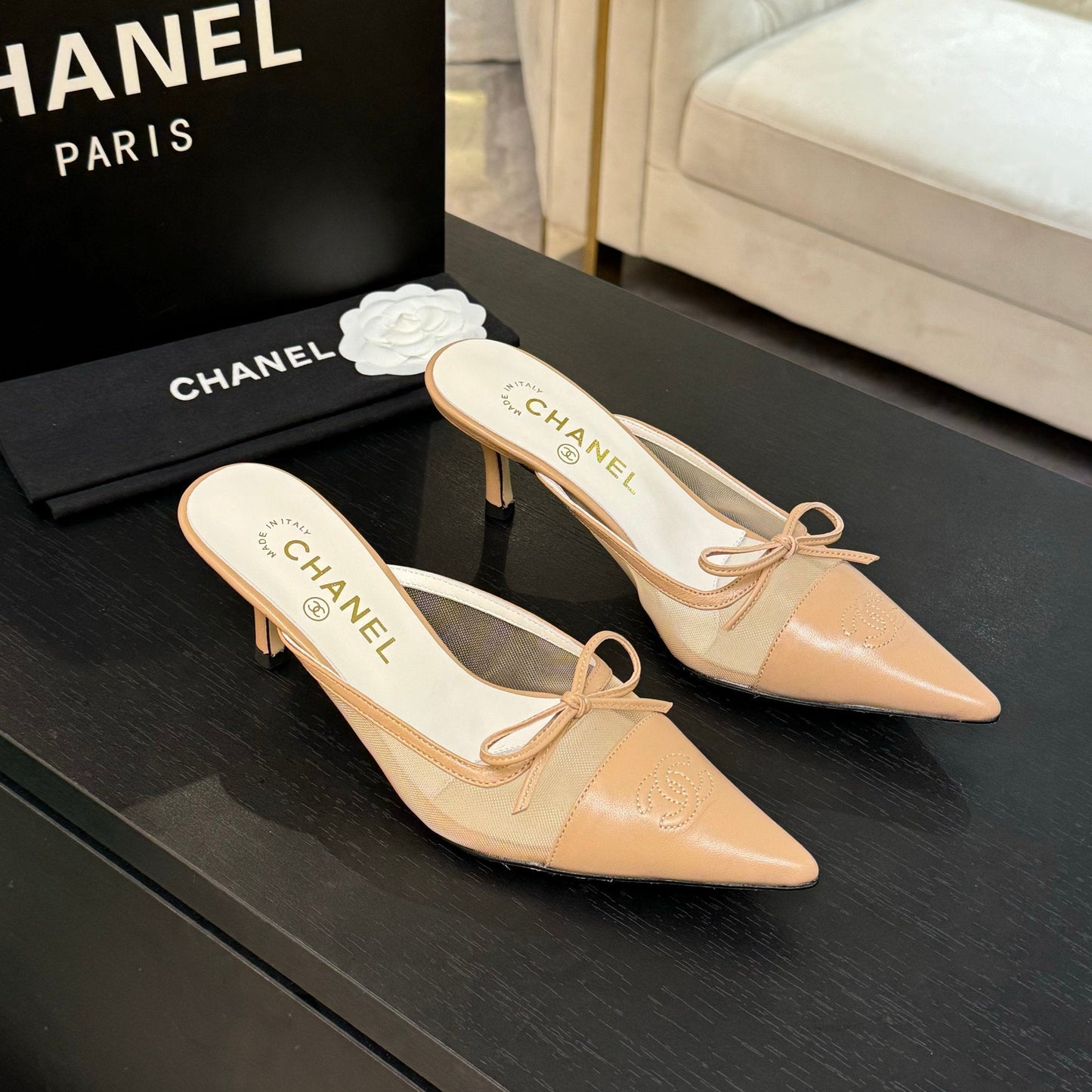 CC 2026 High Heel Mule 65 Mesh Satin Leather