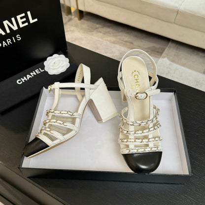 CC 2026 Chunky Heel Sandals 75 Genuine Leather
