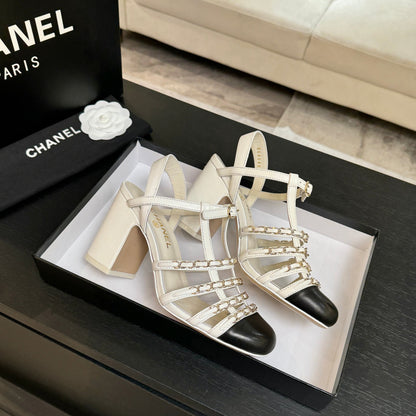 CC 2026 Chunky Heel Sandals 75 Genuine Leather