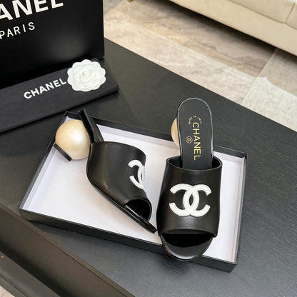 Chanel 2026 Double C Giant Pearl Heel Sandal 7cm Sheepskin 672911