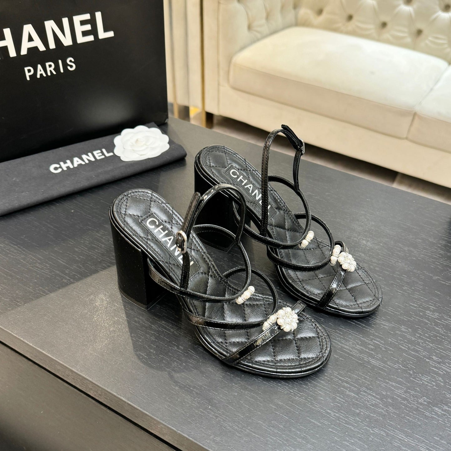 CC 2026 Camellia Chunky Heeled Sandals  90 Lambskin