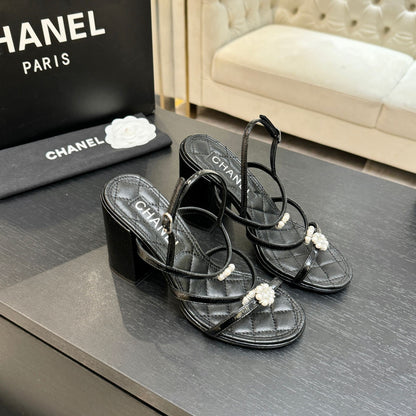 CC 2026 Camellia Chunky Heeled Sandals  90 Lambskin