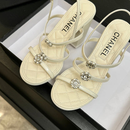 CC 2026 Camellia Chunky Heeled Sandals  90 Lambskin