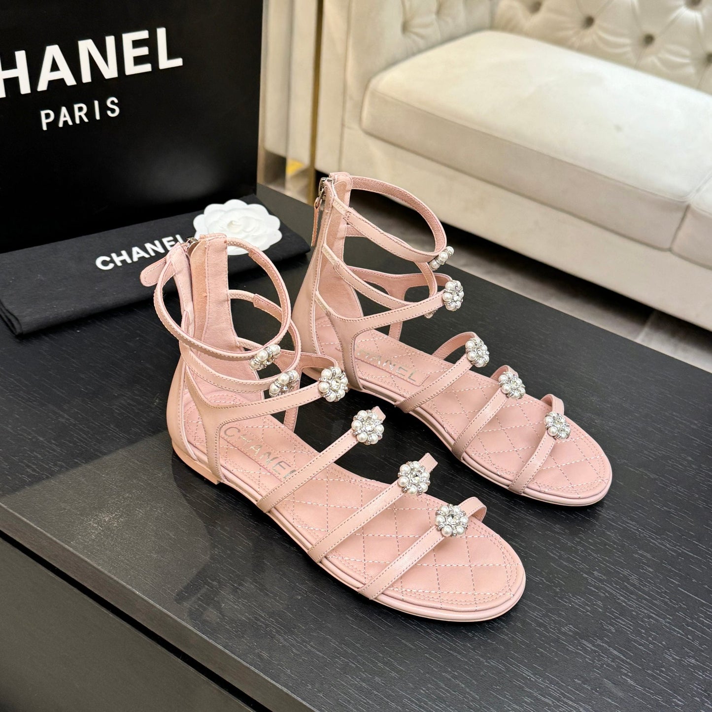 CC 2026 Camellia Chunky Heeled Sandals Cowhide