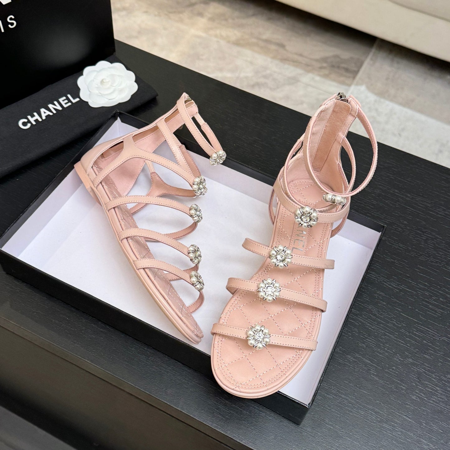 CC 2026 Camellia Chunky Heeled Sandals Cowhide