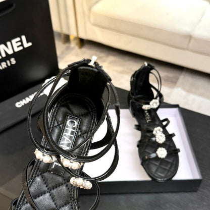 CC 2026 Camellia Chunky Heeled Sandals Cowhide
