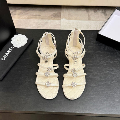 CC 2026 Camellia Chunky Heeled Sandals Cowhide