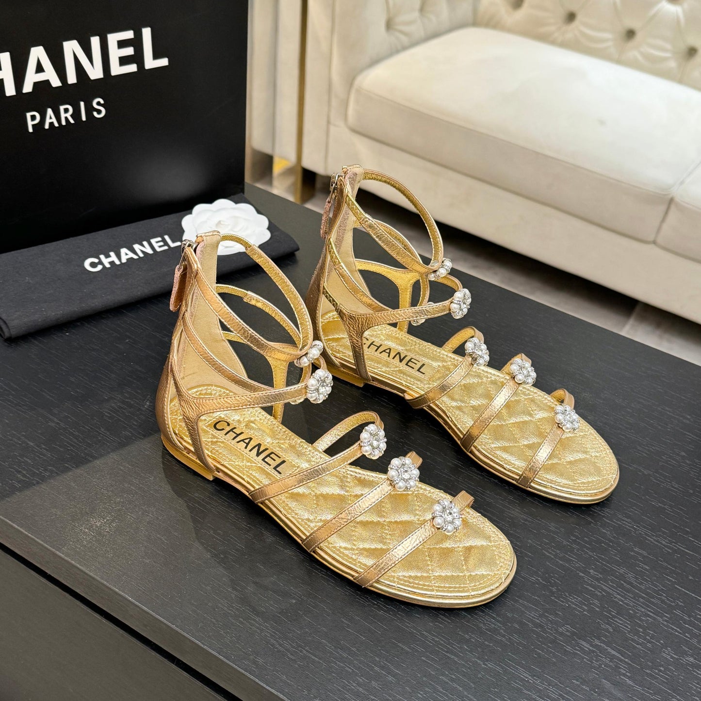CC 2026 Camellia Chunky Heeled Sandals Cowhide