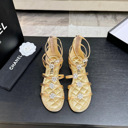 CC 2026 Camellia Chunky Heeled Sandals Cowhide