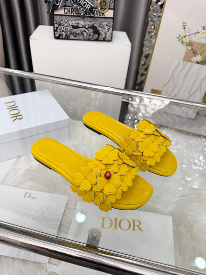 CD 26s Floral Flat Slippers Genuine Leather