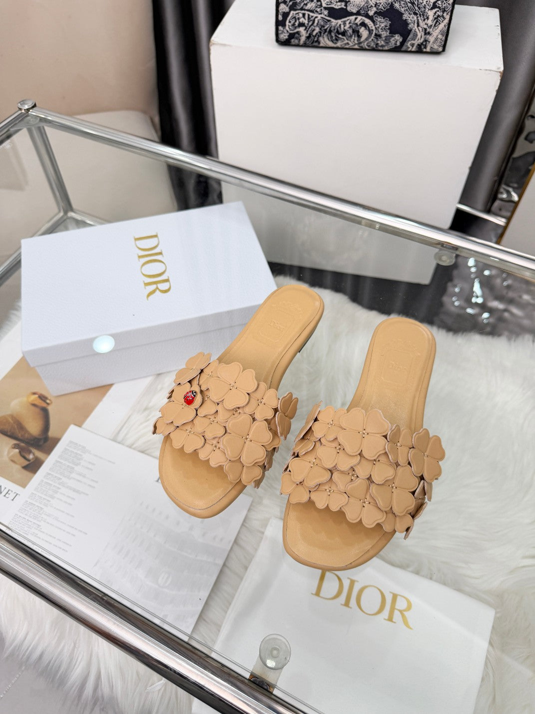 CD 26s Floral Flat Slippers Genuine Leather