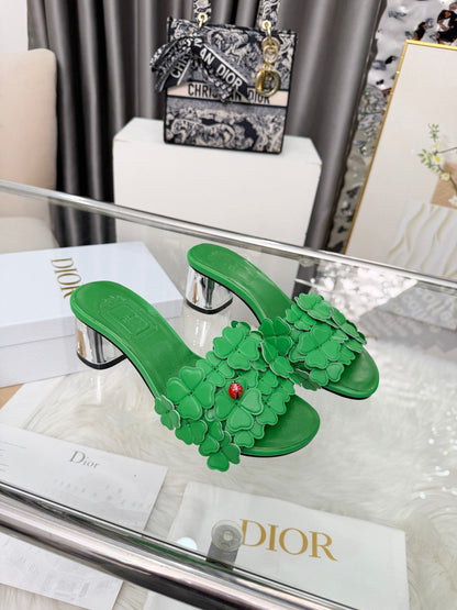CD 26s Floral High Heel Slippers 60 Genuine Leather 684629