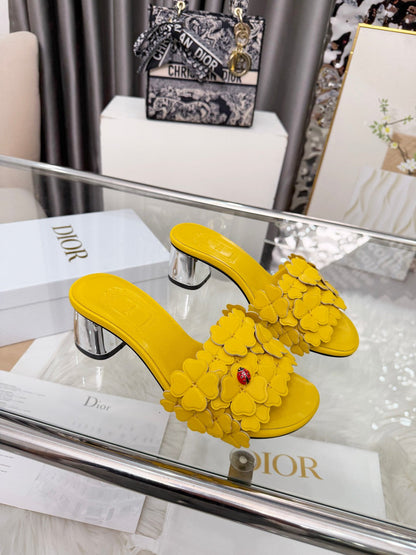 CD 26s Floral High Heel Slippers 60 Genuine Leather 684629