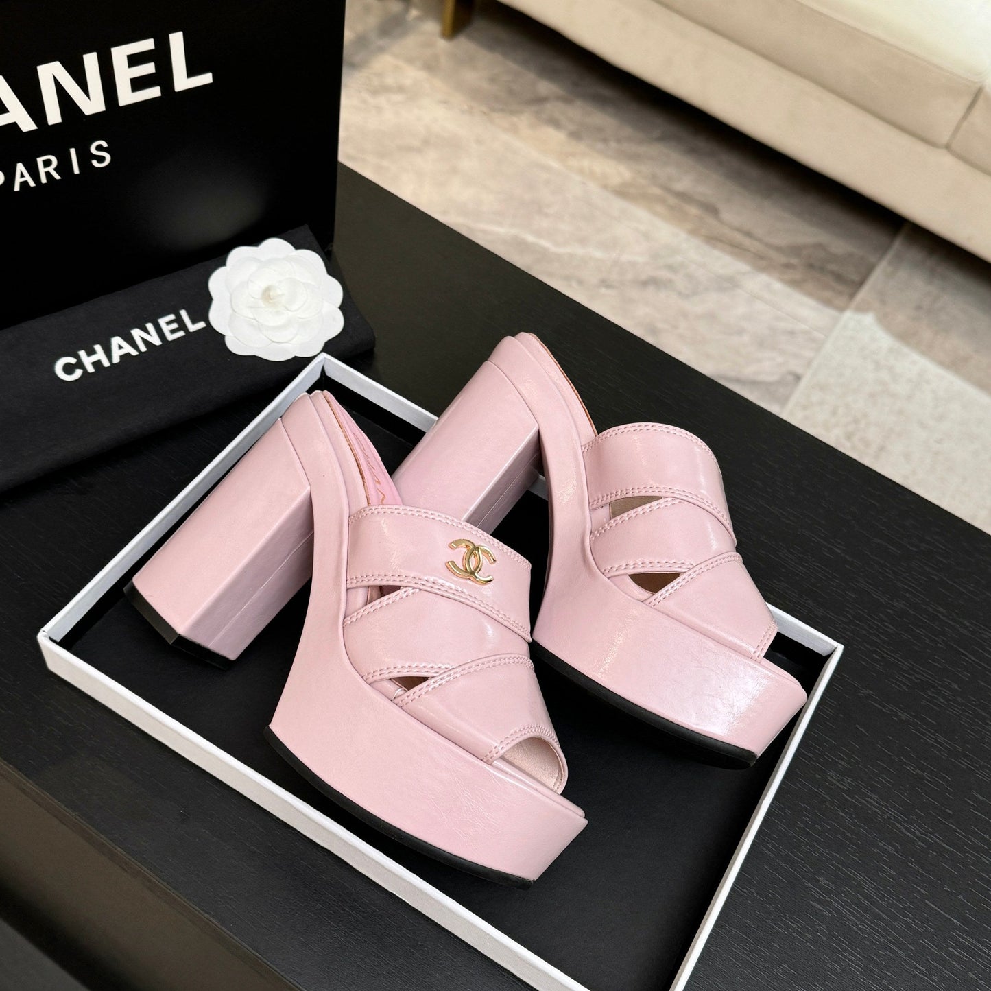 Chanel 2026 Waterproof Platform High-Heeled Sandal 12.5cm Cowhide 673063