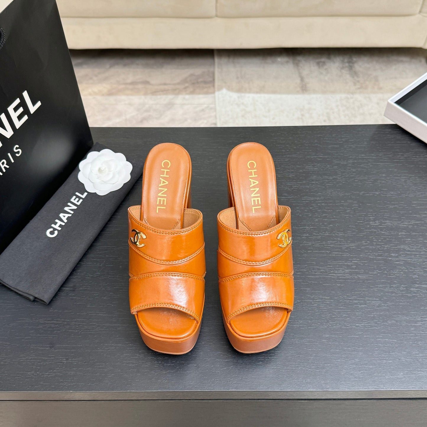 Chanel 2026 Waterproof Platform High-Heeled Sandal 12.5cm Cowhide 673063