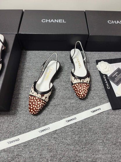 Chanel 2026 Slingback Black Cream Brown Horsehair Calfskin 696630