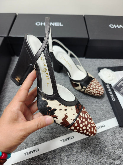 Chanel 2026 Slingback Black Cream Brown Horsehair Calfskin 696630