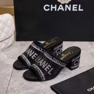 Chanel 2026 Rhinestone Mules Block Heel And Lettered Design Leather 778400