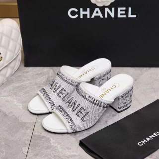 Chanel 2026 Rhinestone Mules Block Heel And Lettered Design Leather 778400