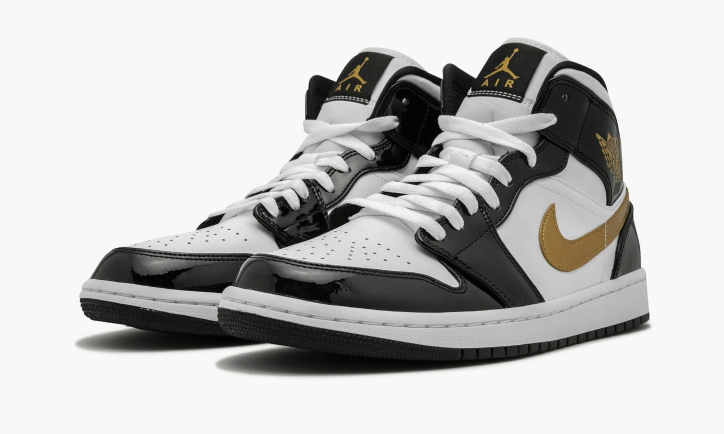 Air Jordan 1 Mid SE Black Gold Patent Leather Sneakers - Basketball Legend