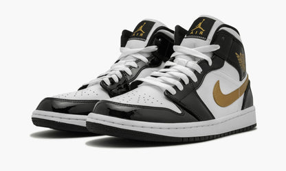 Air Jordan 1 Mid SE Black Gold Patent Leather Sneakers - Basketball Legend