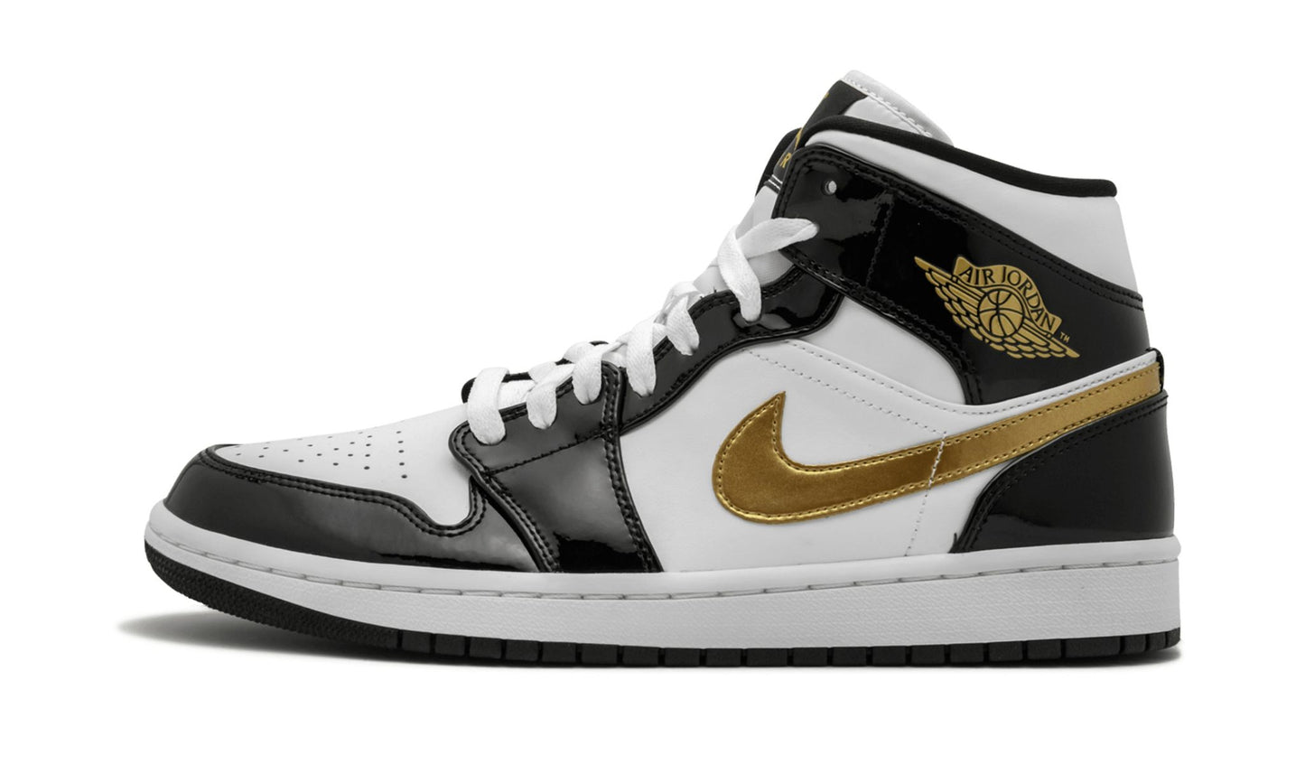 Air Jordan 1 Mid SE Black Gold Patent Leather Sneakers - Basketball Legend