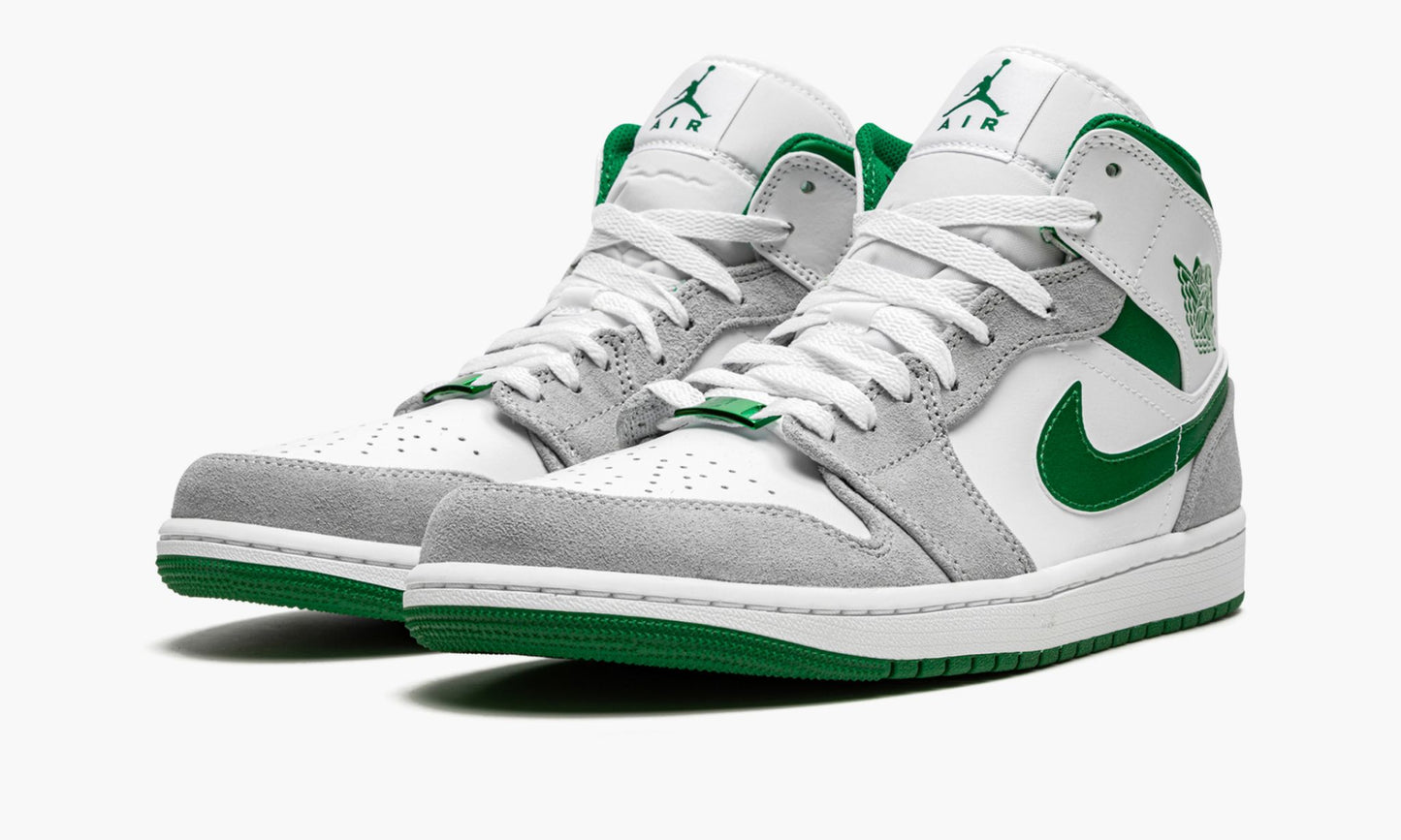 Air Jordan 1 MID SE Grey / Pine Green / White Sneakers - Hall of Fame