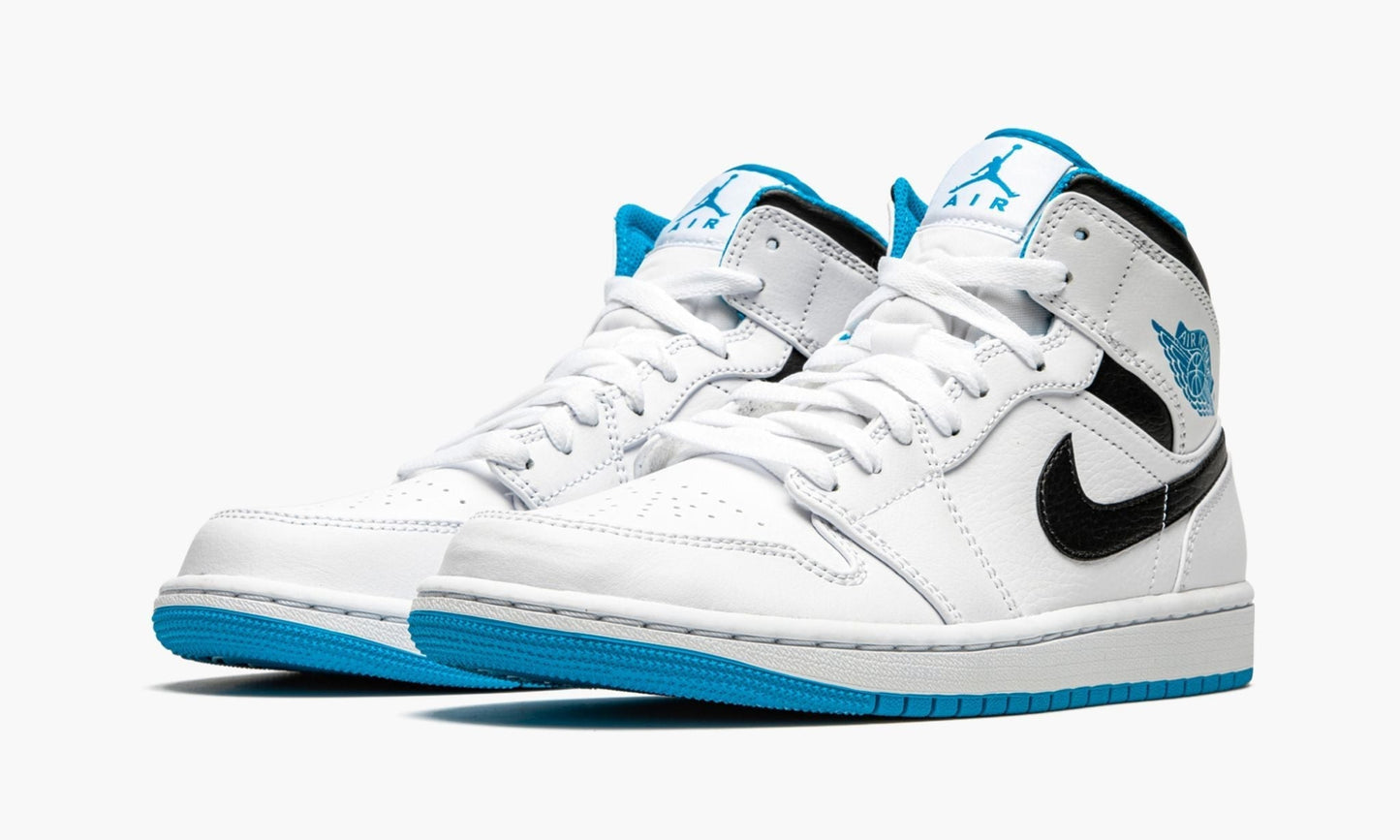 Air Jordan 1 Mid White / Laser Blue Sneakers - Signature Series