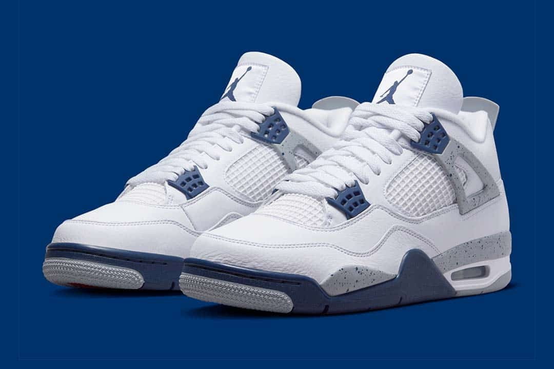 Air Jordan 4 Retro White Midnight Navy Sneakers - Hall of Fame